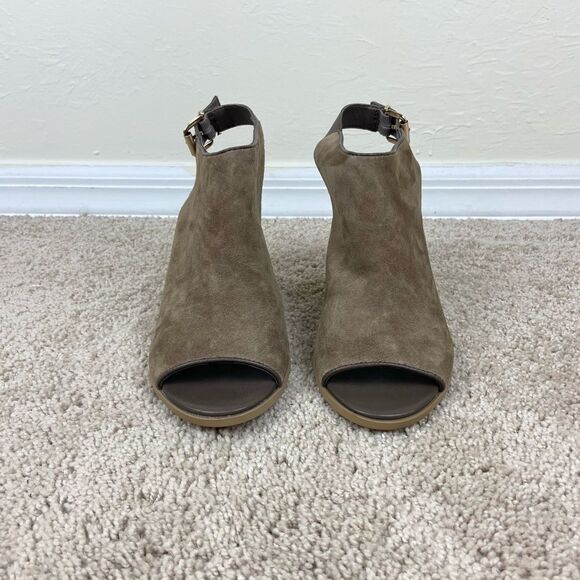 Bass Belted-Heel Open-Toe Suede Leather Booties - Brown - Picture 3 of 6
